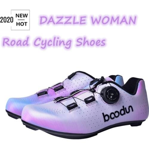 2020 New road cycling shoes woman professional road bike bicycle sneakers dazzle color ultralight breathable self-locking shoes