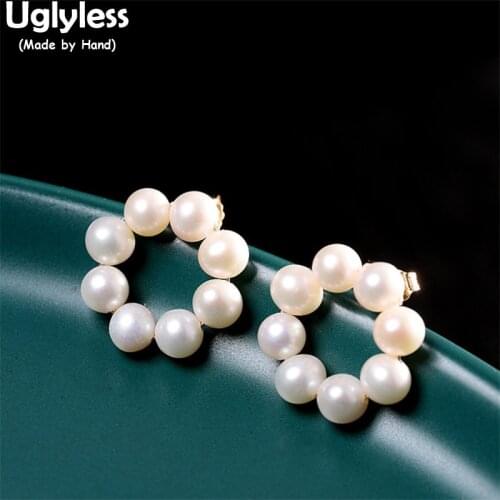 Uglyless Natural MINI Pearls Garland Studs Earrings for Women Elegant Party Dress Jewelry Real 925 Silver Brincos Gold Earrings
