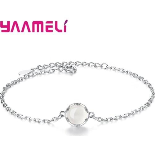 Classic Retro Fantasy Style 925 Sterling Silver Bracelet Snake Chain Ornament Rice White Crystal Stone Round For Lady