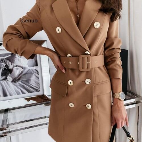 Elegant Blazer Mini Dress Women Notched Sexy Bodycon Sashes 2021 Office Ladies Long Sleeve Party Wrap Dress Spring