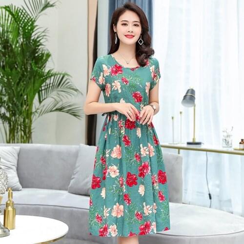 2020 Print women summer dresses vintage plus size causal o-neck short sleeve floral vestido 5XL elegant dress