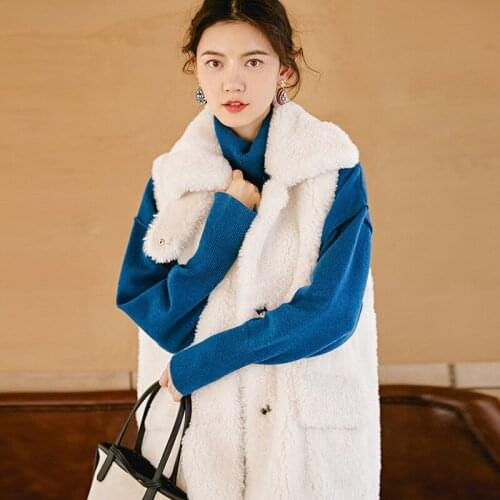 Winter Women High Quality faux lambswool Fur OverCoats Luxury short casual Thick Warm Plus Size female 2019 white sleeveless