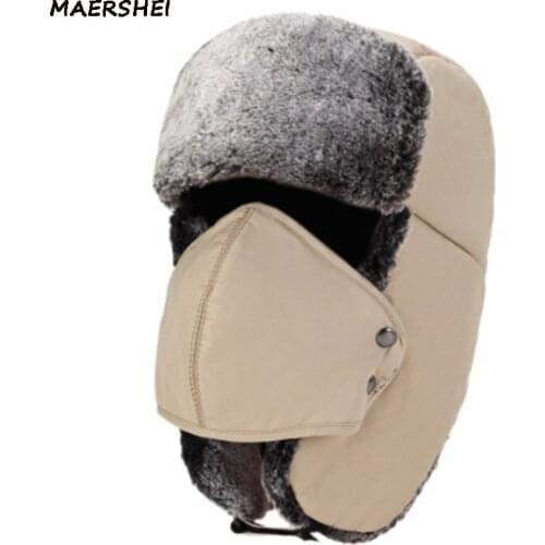MAERSHEI Winter Balaclava Earflap Bomber Hats Caps Scarf Men Women Russian Trapper Hat Trooper Earflap Snow Ski Hat Cap
