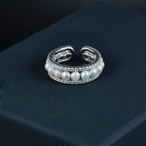 SLJELY Fashion 925 Sterling Silver Single White Pearls Ear Bone Cuff Pave Zircon Sliding Clip Earring 1pc for Women Fine Jewelry