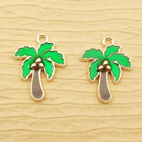 10pcs 15x20mm enamel coconut tree charm for jewelry making fashion earring pendant necklace charm bracelet charm