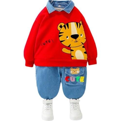 Spring Autumn Children Fashion Cartoon Suit Boys Girls Long Sleeve Cotton T Shirt Pants 2Pcs/set New Infants Toddler Sportswear