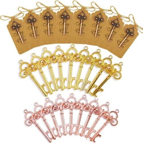20PCS Key Bottle Openers Wedding Gifts for Guests Vintage Skeleton Key Bottle Opener Tag Card Wedding Party Favors Decoration