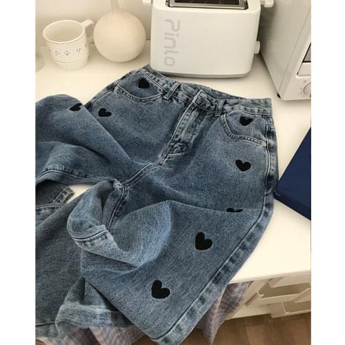 2020 Autumn and Winter New Korean Version of Love Embroidered Casual Straight Trousers High Waist Thin Jeans Women Loose