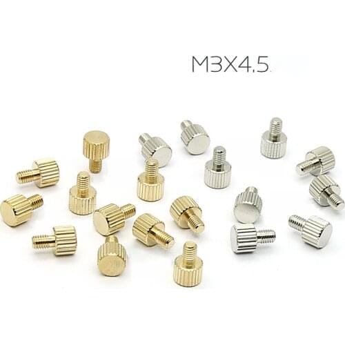 5/10/20/50pcs M3*4.5 Knurling Hand Screw Tighten Hand Twist Thumb Screws Computer Screws Brass Nickel Plated