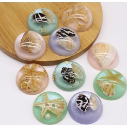 5pcs/lot Natural Shell Starfish Conch Resin Flat Back Cabochon Bead 25MM Diy Crafts Hairpin Hair Rope Earring Make Jewelry Beads