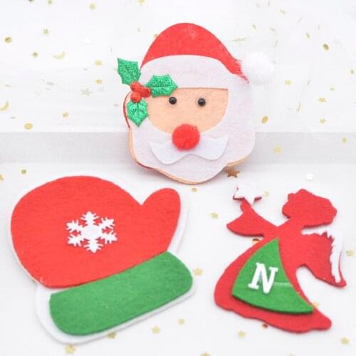 6Pcs Big Size Christmas Series Santa Claus Angel Gloves Stick-on Applique for DIY Crafts Headwear Tree Pendant Decor Patches L24