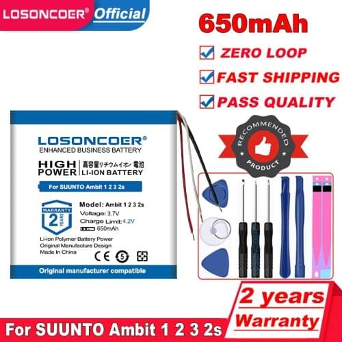 LOSONCOER 650mAh Polimyer Rechargeable Battery For SUUNTO Ambit 1 2 3 2s HR Peak Smart Watch Batterie Accumulator