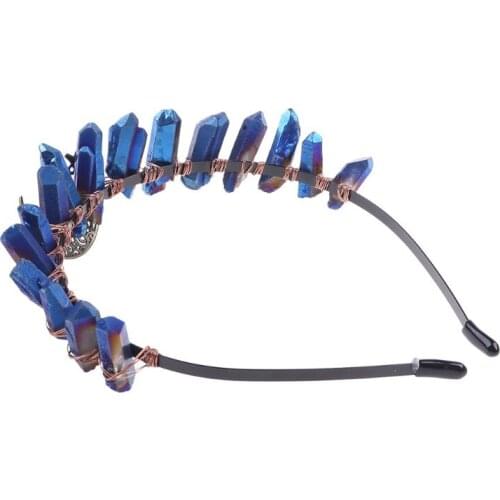 Boho Vintage Witch Tiara Faux Raw Crystal Headband Alloy Moon Angel Aura Crown A0KD