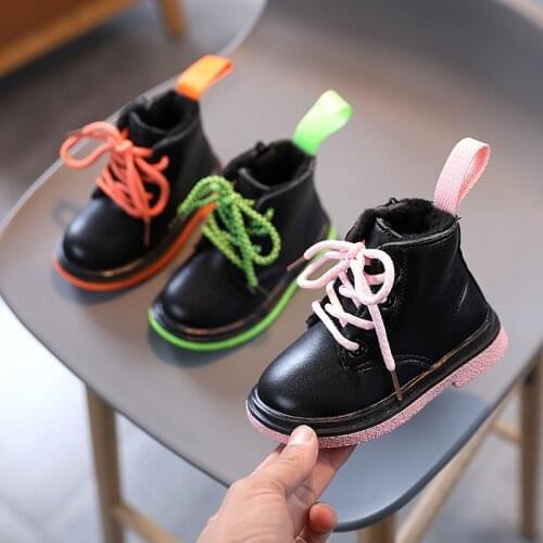 NEW Winter Baby Girls Boots Toddler Childrens Martin Boots Plush Warm Boys Ankle Shoes Fashion Leather Kids Snow Shoes Non-slip