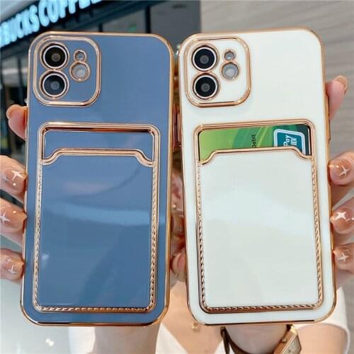 Card Bag Gold Plating Phone Case For iPhone 12 11 Pro Max XR XS Max X 7 8 Plus 12 Pro 11 Electroplated Soft Silicone Back Cover