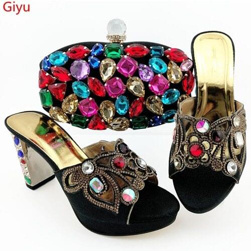 Doershow beautiful Shoes and Bags To Match Shoes with Bag Set Decorated with Rhinestone Nigerian Women Wedding Shoes set!SKO1-18