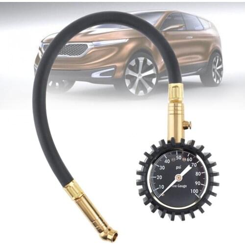 Metal 100PSI ABS+Precision Pointer-style Car Tire Pressure Gauge with Lengthening Hose and Short Pressure Measuring Valve