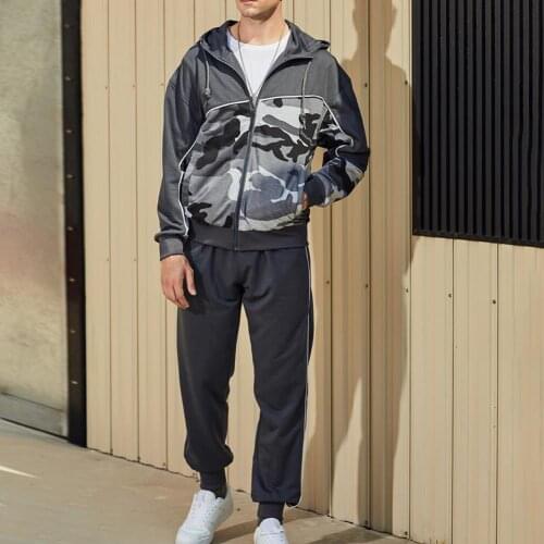 Two Piece Set Cool Camouflage Sweatshirt Suit Sportswear Sports Suit Hooded for Going Out