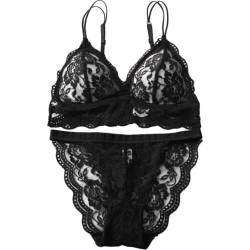 French Style Sexy Lace Bra Briefs Set Hollow Panties Seamless Bralette Women Backless Female Intimates