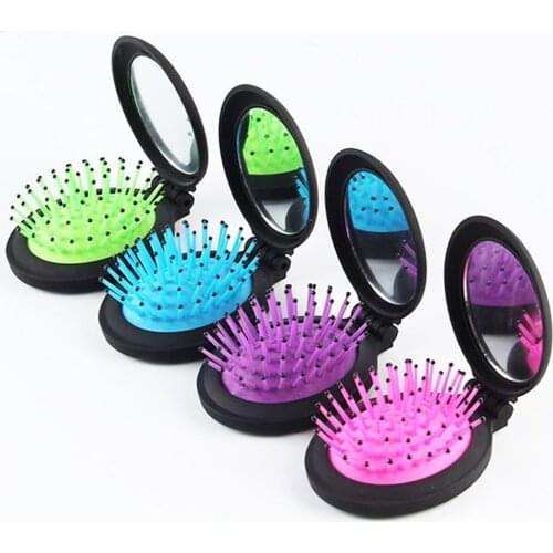 1 Pc Girls Portable Mini Mirror Folding Comb Airbag Massage Round Hair Care Brush Beauty Tools Hair Accessories