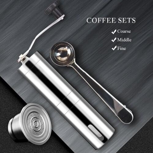 ICafilas For Nespresso Refillable Stainless Coffee Capsule Reusable Filter Coffee Manul Grinder Steel Spoon with Clip Tool