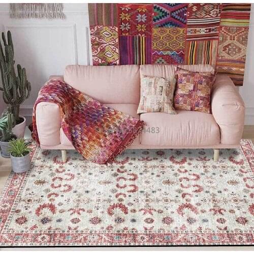 Fashion Retro Red Persian Ethnic Style Floral Living Room Bedroom Bedside Carpet Floor Mat Customization