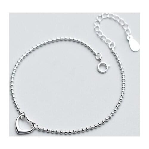 100% Real. 925 Sterling Silver Fine Jewelry open Love Heart Beads Chain Bracelet LS653
