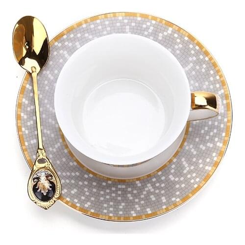 Mosaic gold plated bone china coffee cup and Dish Set