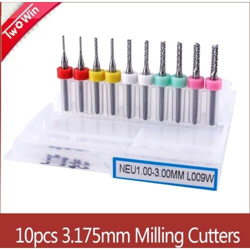 10Pcs 3.175mm PCB Twist Drill Bit Set Engraving Cutter PCB Carbide Router Bits Kit Set For Milling Tools