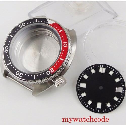 Wristwatch Case 45mm Stainless Steel 28.5mm Dial Fit NH35A NH36A Automatic Movement Sapphire Glass Black&Red Alloy Bezel Insert