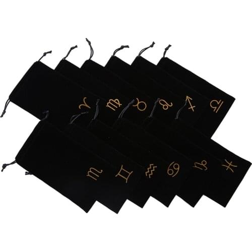 Board Game Cards Bag Velvet Tarot Card Storage Bag Mini Jewelry Drawstring Package 19.5cm X 11cm 12 Constellations