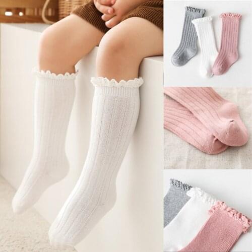 New Baby Girls Socks Toddlers Ruffle Kids Knee High Long Soft Cotton Sock Lace Flower Children Infant Girl Socks For 0-5 Years