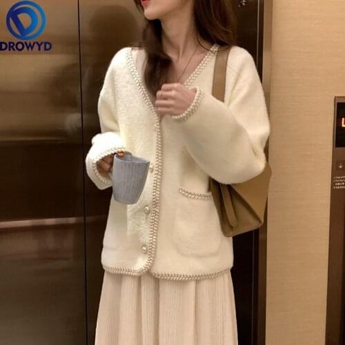 2021 Autumn and Winter New Womens High-level Sense of Mink Velvet Loose Outer Sweater Small Fragrance White Cardigan Jacket Top