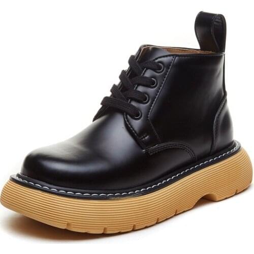 YSHUNIJ 2021 Spring and Autumn New Joker Big Head Small Leather Shoes Womens British Style Thick Bottom Increased Skinny Boots