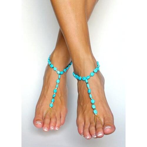 1 pcs Summer Beach Green Opal Stone Elastic Beaded Toe Ring Anklets Fashion Bohemia Foot Jewelry For Women Charm Ankle Anklets