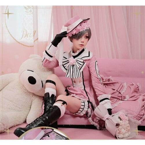 Black Butler Ciel Pink Dress+Hat halloween cospaly costume Daily clothing for women
