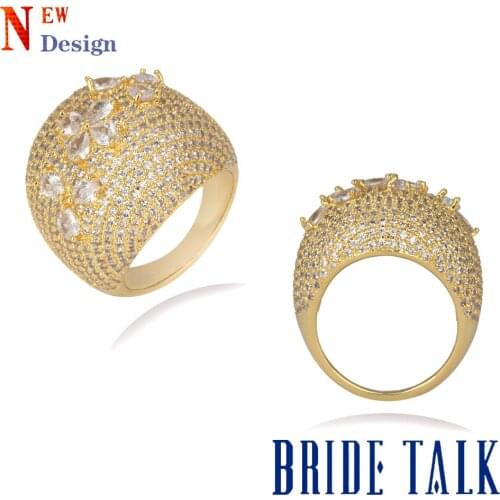 BRIDE TALK Luxury Full Micro Paved Cubic Zircon Big Ring CZ Crystal Multicolor Wedding Ring Luxury Fashion Hiphop Jewelry Gift