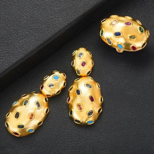 LARRAURI Charms DUBAI Statement Earring Ring Jewelry Sets for Women Gold Cubic Zirconia Earring Trendy Wedding Jewelry Sets 2020