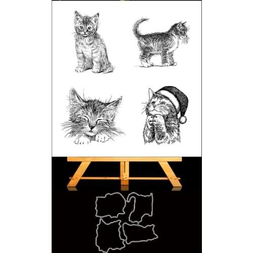 AZSG Lovely Christmas Cats Cutting Dies Clear Stamps For DIY Scrapbooking/Card Making/Album Decorative Silicone Stamp Crafts