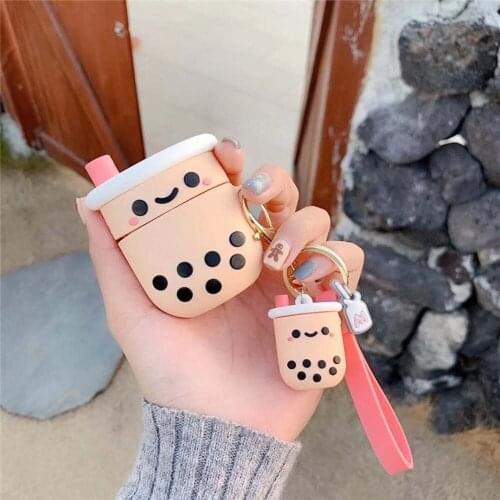 Silicone Pearl Milk Tea Cute Keychain Luxury Kawaii Keychains For Ladies Girls Bag Car Charm Accessories Gift Key Rings