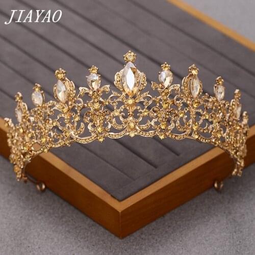 Bridal Tiaras and Crowns Hair Jewelry Champagne Gold Crystal Rhinestone Wedding Hair Accessories Crown Queen Diadem Ornament