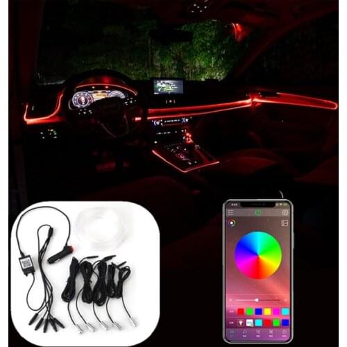 5 in 1 12V RGB LED Car Atmosphere Light Car Interior Cool Light Multicolor EL Neon Strip Lamp Bluetooth Phone/Remote Control