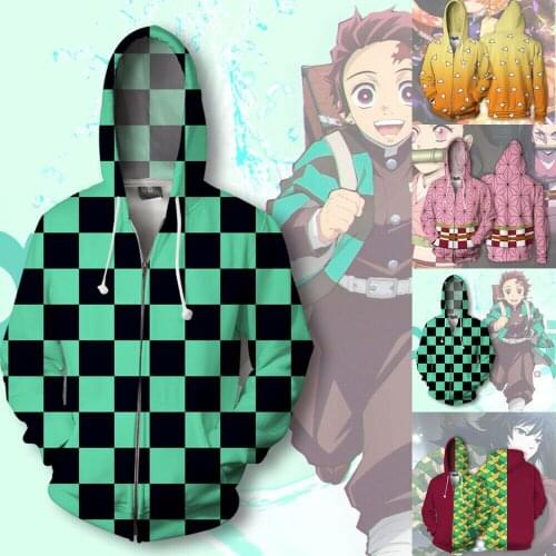 Anime Demon Slayer Kimetsu No Yaiba Nezuko Cosplay Hoodies Sweatshirt Women Men 3D Hooded Hoodie Zip Up Jackets Coat Tops