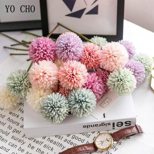 YO CHO Silk Artificial Flower Pingpong Chrysanthemum No Leaves Dandelion Home Vase Display Flower Wedding Decor Fake Flower Ball