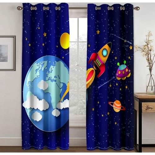 Livingroom Bedroom Space Rocket Printing Curtain Is Suitable for Living Room, Bedroom Kitchen Home Decoration Childrens Curtain