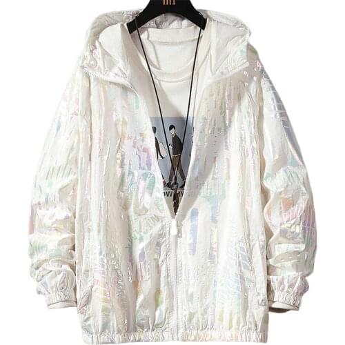 Women Basic Jackets Summer 2020 Colorful Reflective Causal Thin Windbreaker Womens Hooded Jackets Coat Zipper Woman veste femme