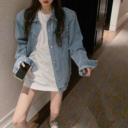 Autumn New Loose Denim Female Coat Retro Streetwear Korean Style Wild Casual Women Jacket Vintage INS Tide Jackets Denim 2021