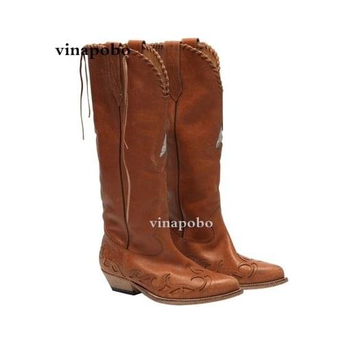 Fashion Knee High Boots Womens Knight Winter Boots Thick High Heels Long Boots Round Slip On Spring Autumn Shoes Woman brown