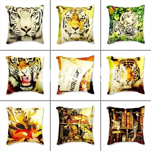 Animals Linen Pillow Cushion Tiger Sofa Nord Style Decorative Pillow 40x40cm/45x45cm Home Decor Pillowcase Cushion Cover Gifts