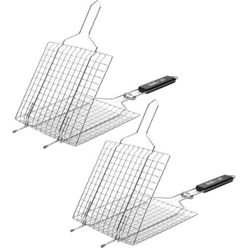 2pcs Stainless Steel BBQ Barbecue Basket Grilling Net Cooking Fish/Meat